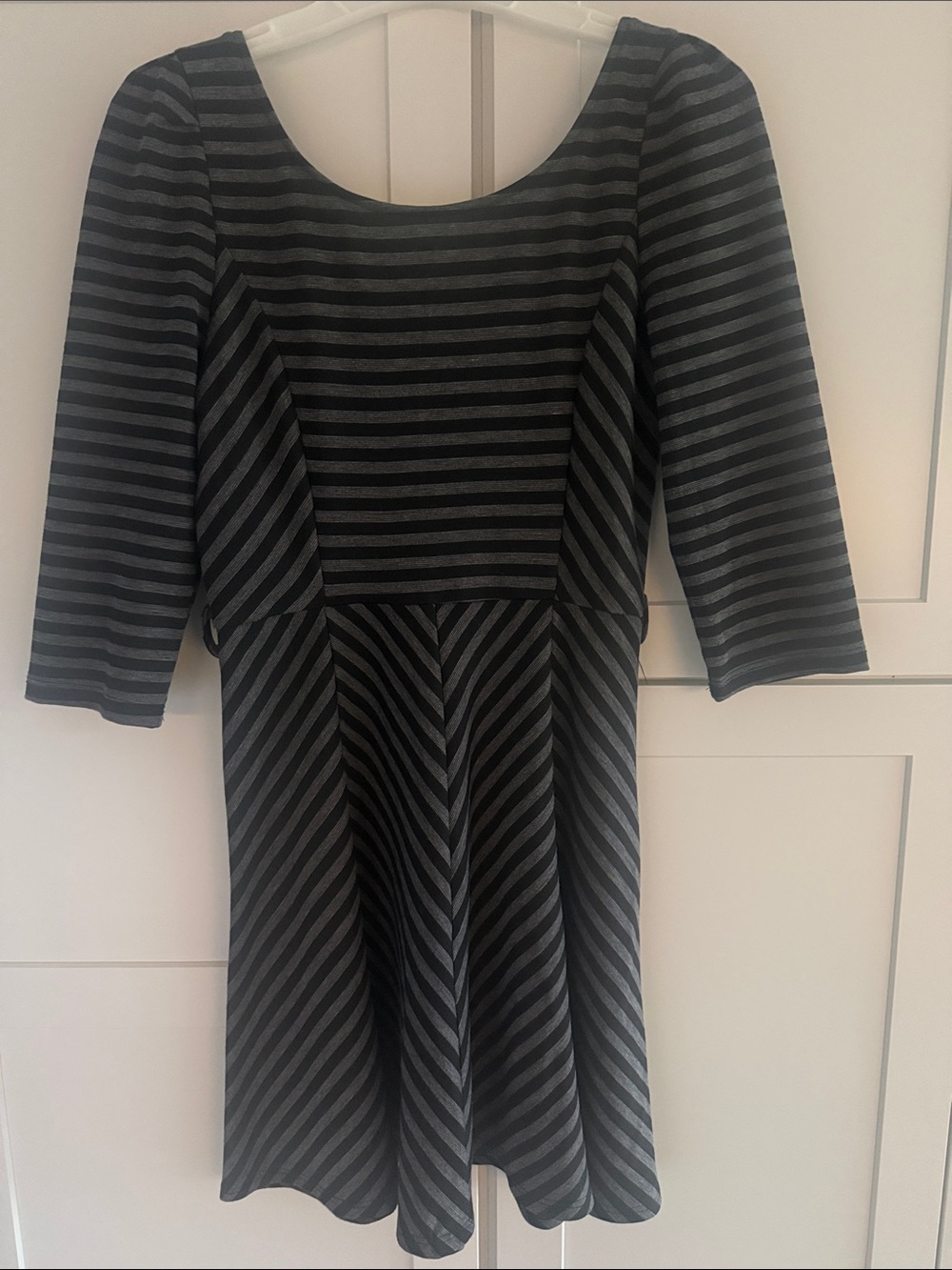 Striped Scoop Neck (lower in the back) A-Line Dress in Black and Gray